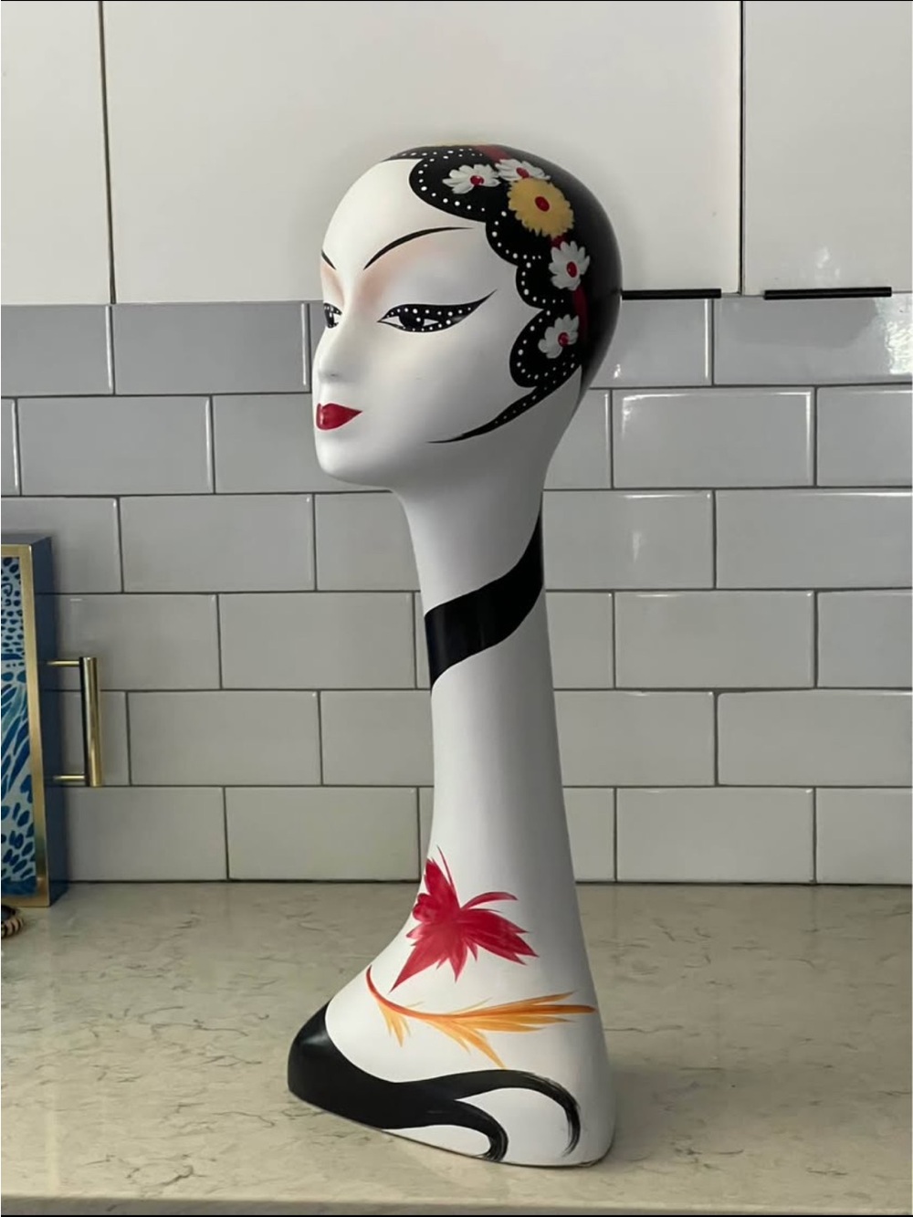 Vintage-Style Hand-Painted Long-Neck Lady Mannequin Bust – 22”